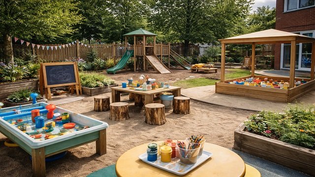 A clean and inviting outdoor play area at a local Harlow preschool